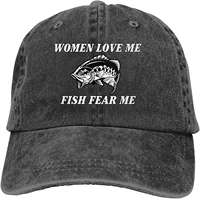 women love me fish fear me washed baseball cap trucker hat adult unisex adjustable dad hat unisex camping retro cowboy hat