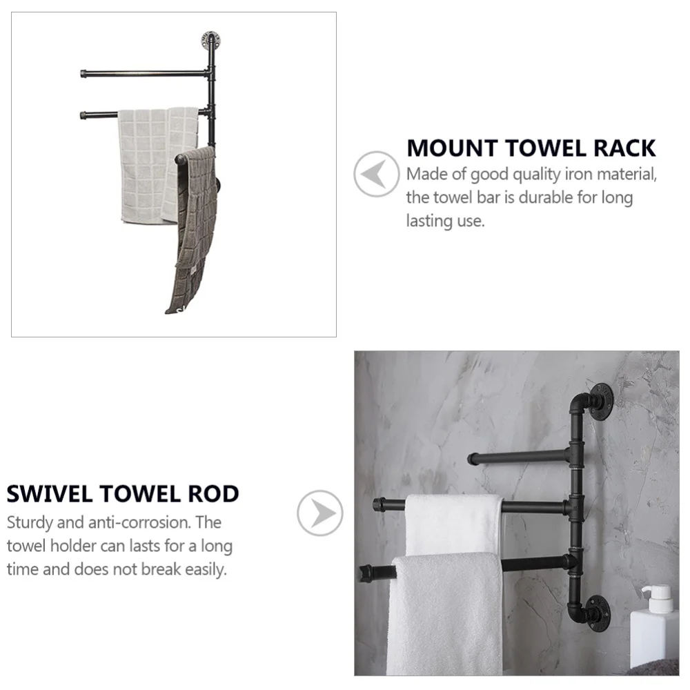 

Industrial Pipe Towel Rack Heavy Duty 3-Bar Swivel Towel Holder for Bathroom