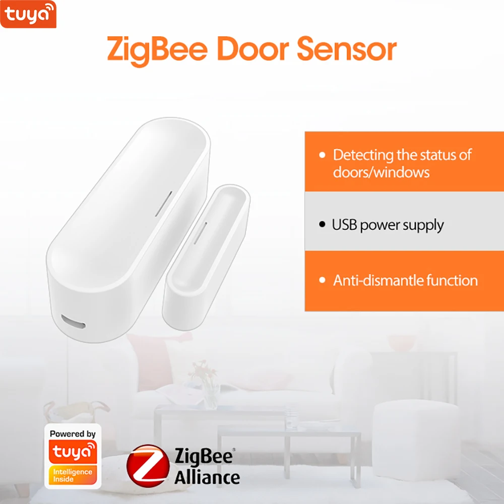 

Tuya Zigbee Smart Window & Door Sensor, Garage Door Sensor,Tuya Zigbee Hub Required, Powered by Battery or Micro USB Charger