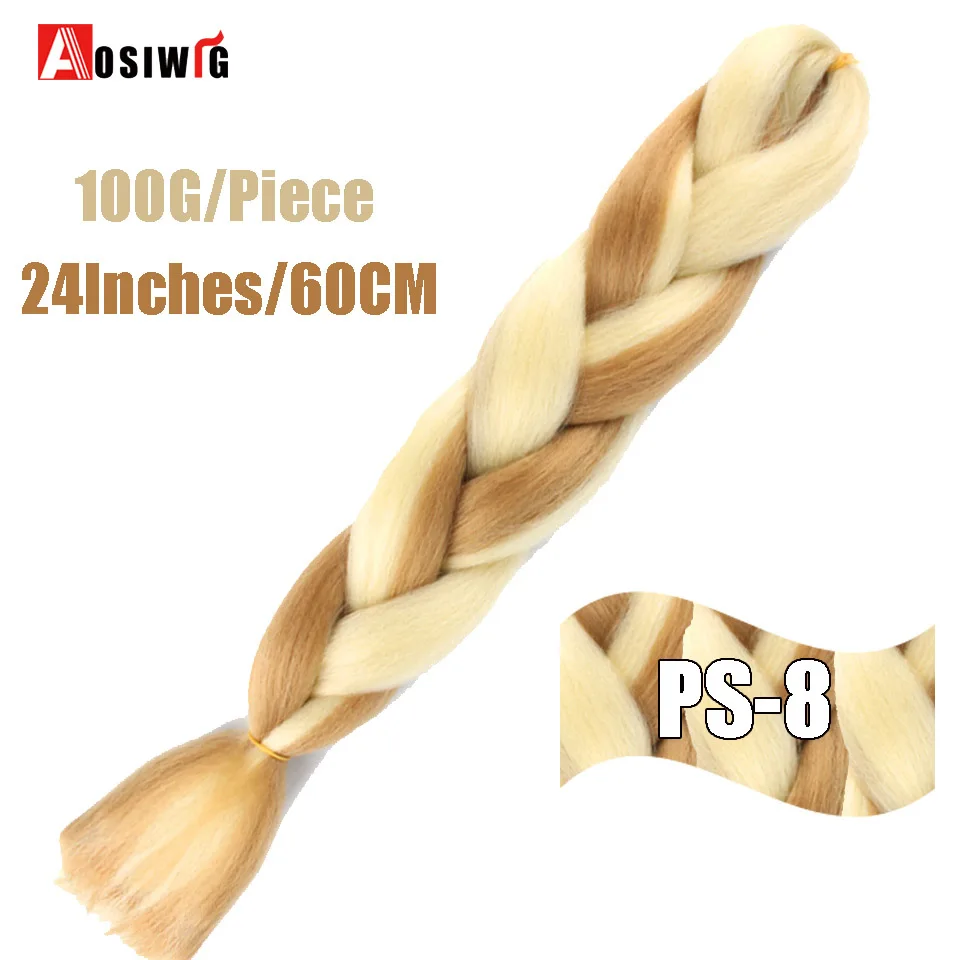 AOSIWIG, длинные плетеные волосы, 24 дюйма, огромные косички, 100 г/шт., синтетические, термостойкие, вязанные крючком, розовые, голубые, серые волосы для наращивания, африканские - Цвет: 6/613