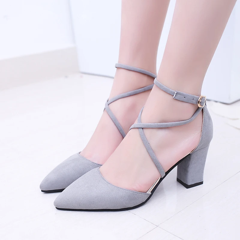 2019 новые летние туфли на толстом каблуке Женская обувь с перекрещенными