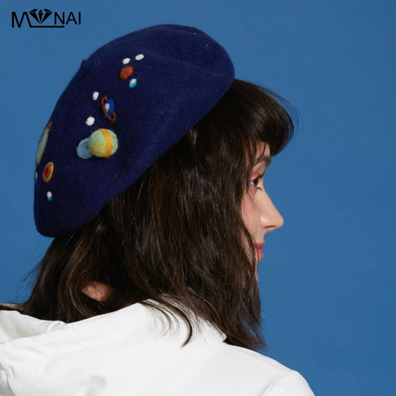 

Hats Novelty Creative Planet Pattern Head Wear Handmade Beret Street Popular Cosplay Costume Party Warm Winter Painter Hat