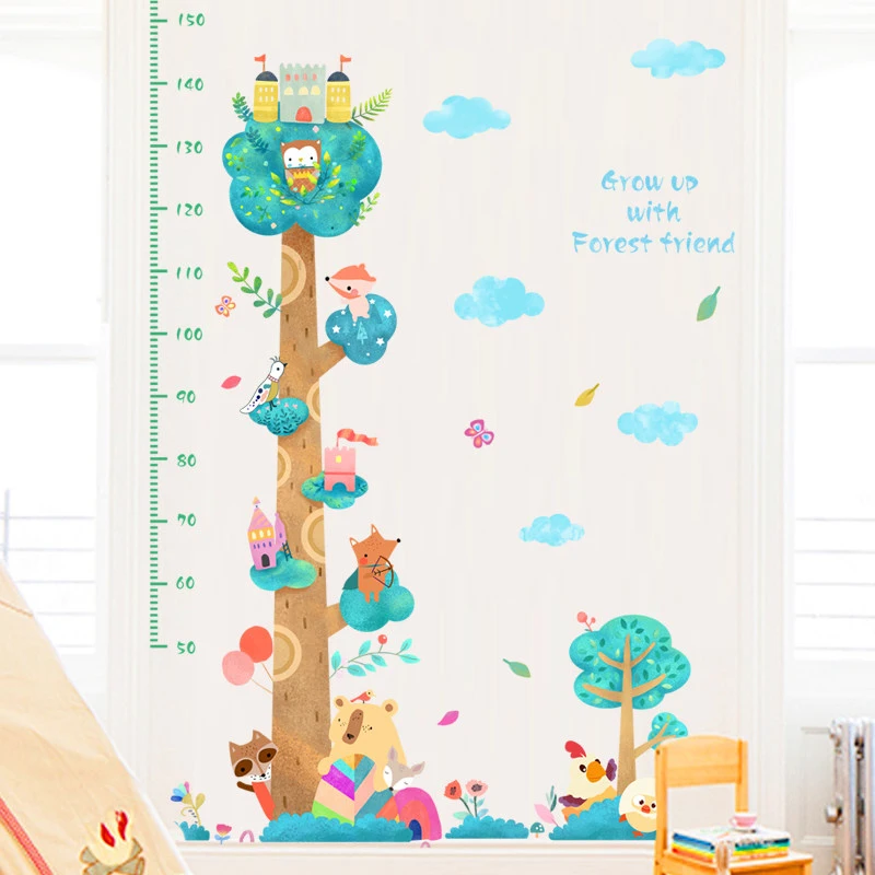 

Cartoon Measuring Animal Height Ruler Wall Stickers For Kids Rooms Wall Decoration Home Decor Self-adhesive Baby Bedroom Sticker