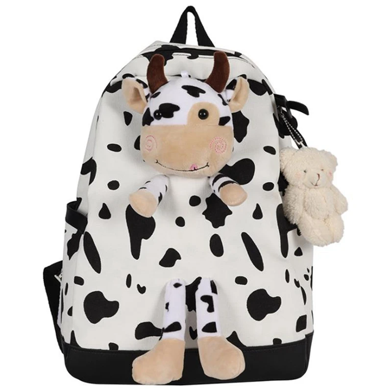 Мягкий школьный рюкзак в японском стиле Харадзюку с изображением коровы из