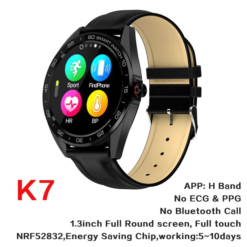 K7 black leather 696 K7 Смарт-часы спортивные водонепроницаемые L7 BTcall умные часы HRV отчет пульса монитор артериального давления часы фитнес-браслет - Цвет: K7 black leather