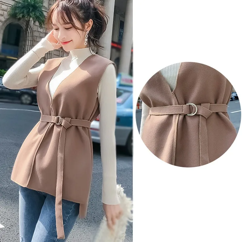 

Basic Solid Color Jacket Women Autumn Fashion Korean Style V-Neck Loose Wild Sleeveless Jacket