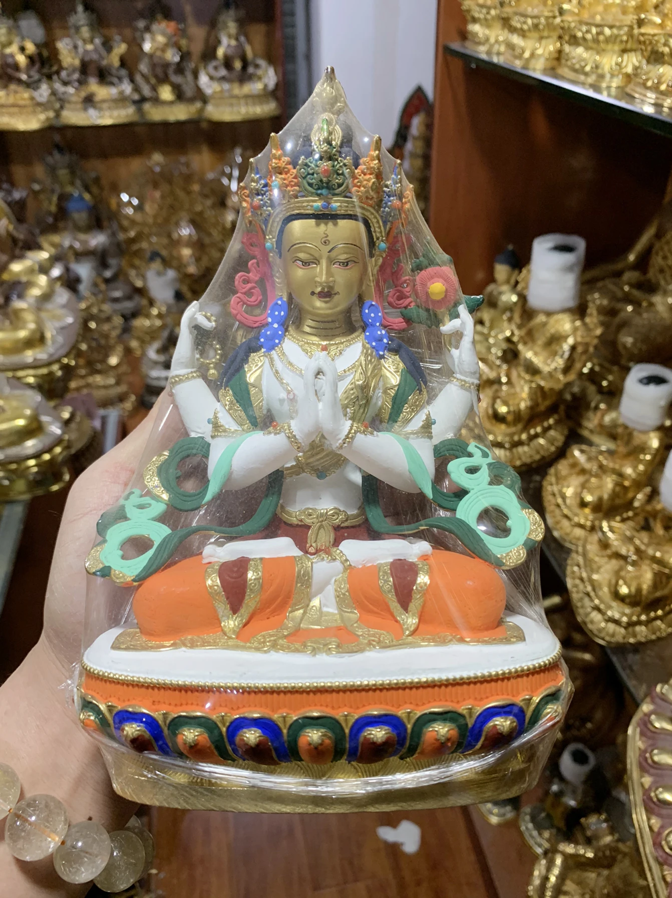 

High grade COLOR Drew gilding Buddha statue temple effective protection Tibetan Nepal Four arm Avalokitesvara Guanyin Buddha