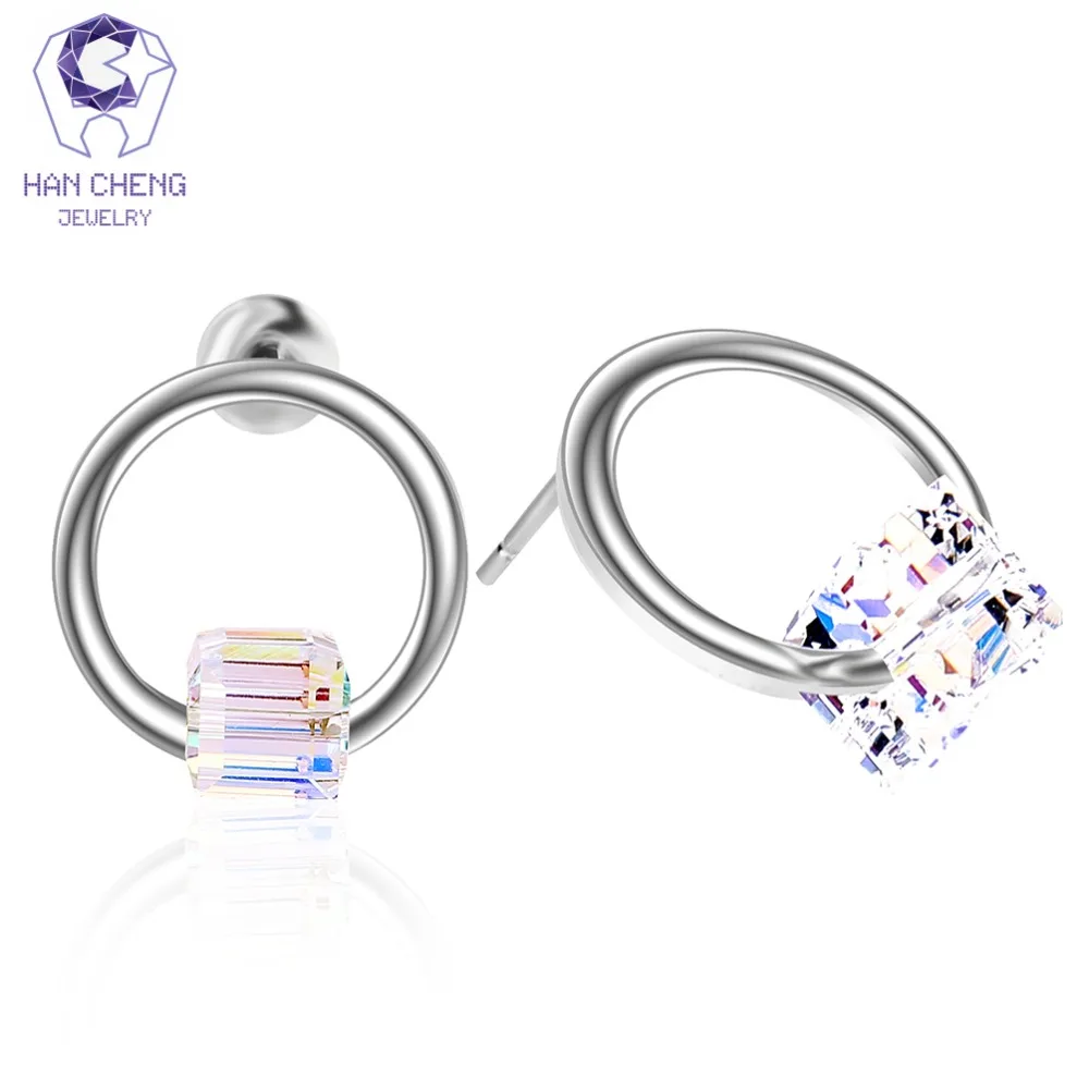Новые Модные полые квадратные круглые медные серьги гвоздики HanCheng с цирконом и