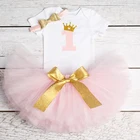 Милое розовое платье на первый день рождения для маленьких девочек, 1 год летние наряды принцессы для маленьких девочек, Пышное Платье на крестины