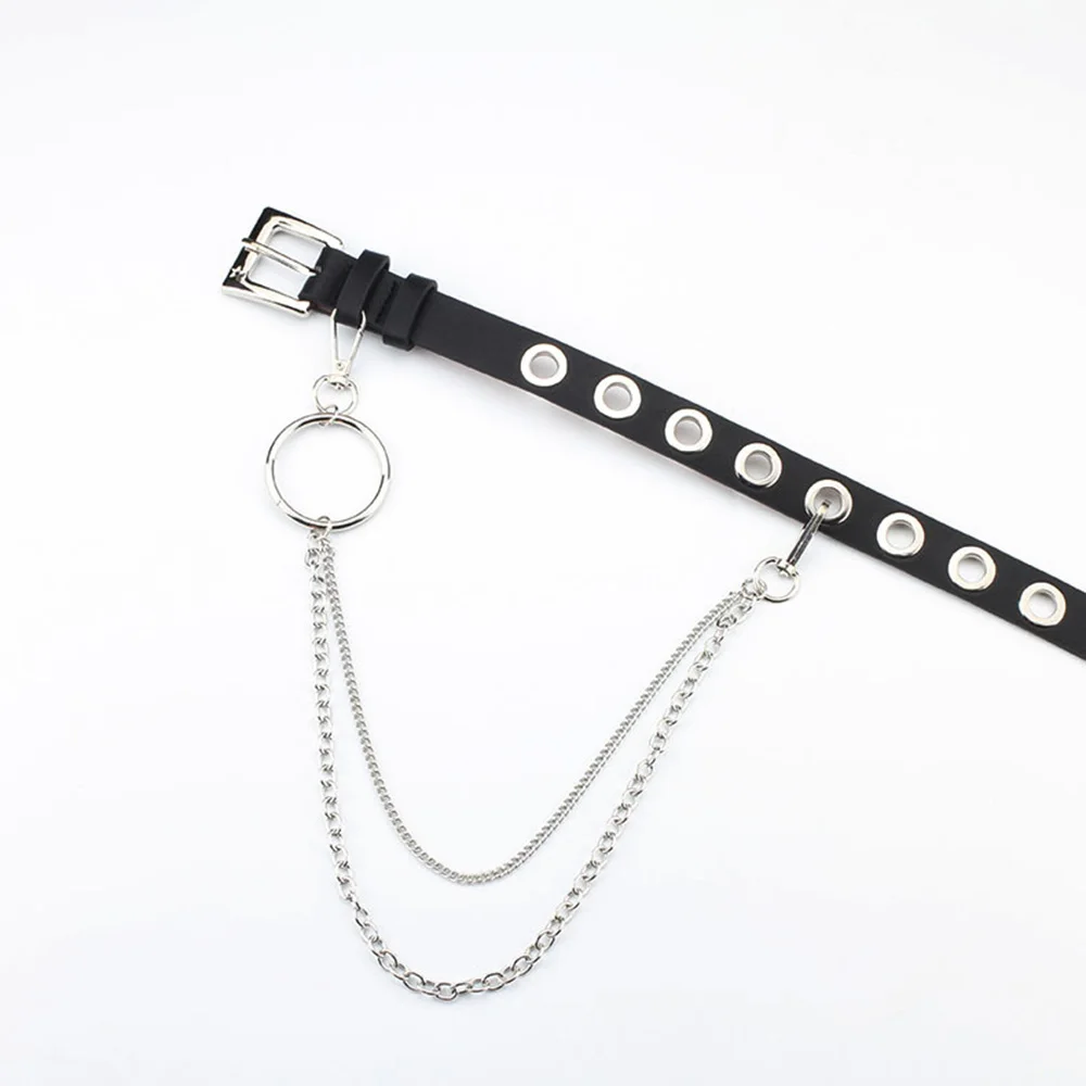 

Women Hip-Hop Punk Waist Chain Belt Fashion Eyelet Metal buckle Pin Belt Casual PU leather Strap jeans Trousers Pants Waistband
