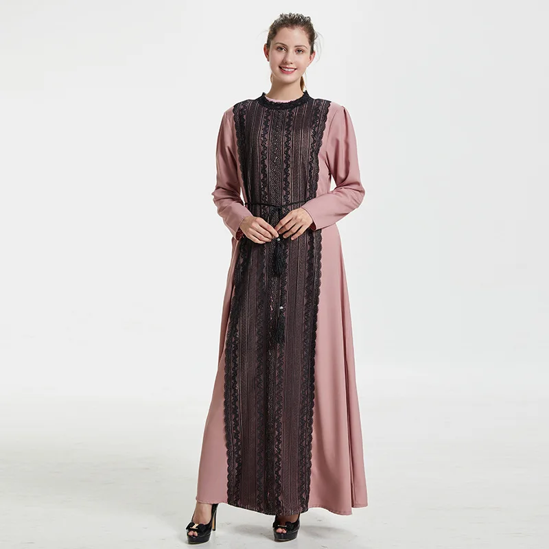 Элегантное мусульманское платье абайя для женщин на шнуровке Макси хиджаб ОАЭ