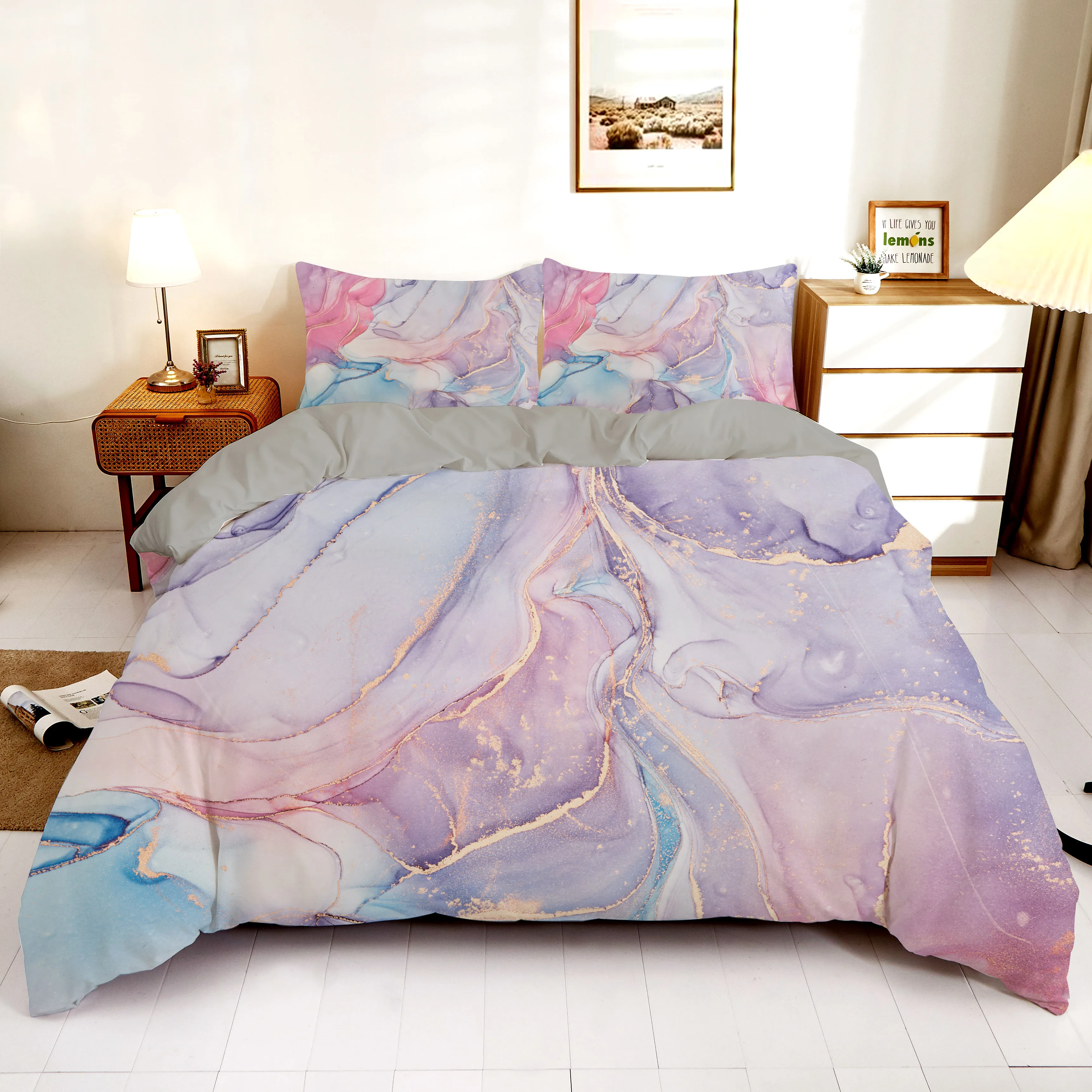 Luxury Marble Printed Bedding Set Colorful Nordic Style Duvet Cover Queen 240x220 2/3Pcs King Twin Size Quilt For Home | Дом и сад