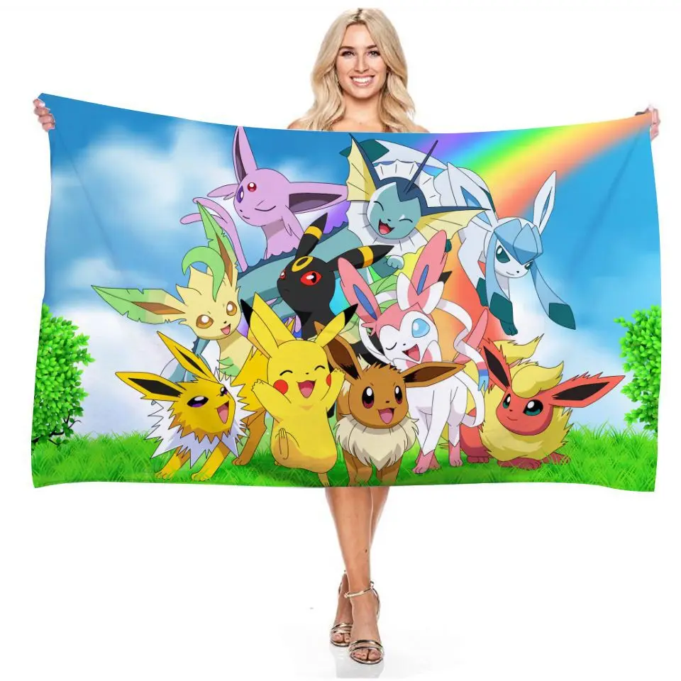 Пляжное полотенце Пикачу банное с изображением покемона милое прямоугольное