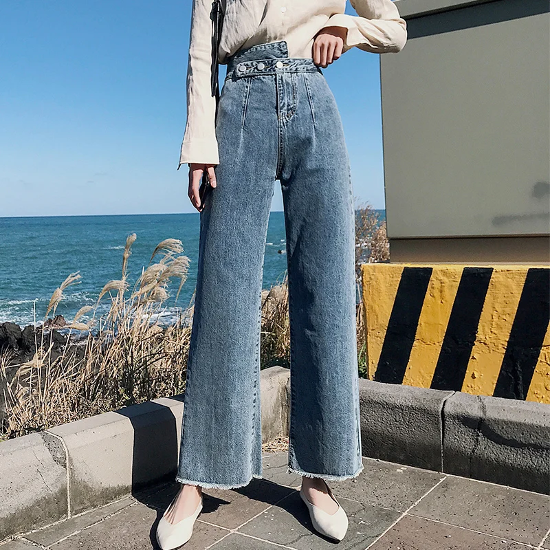 

Осенние джинсы, женские джинсы, винтажные прямые брюки с высокой талией, свободные брюки с широкими штанинами, повседневные джинсовые брюки...