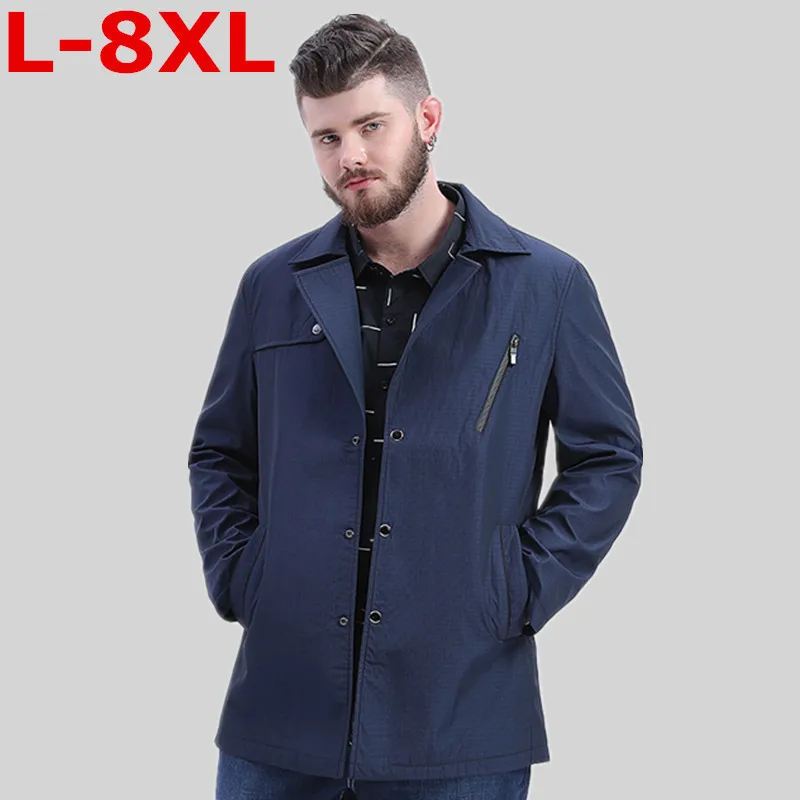 Размера плюс 8XL 7XL 6XL демисезонный Полиэстер Slim Fit Тонкий Стенд кнопку Мужской