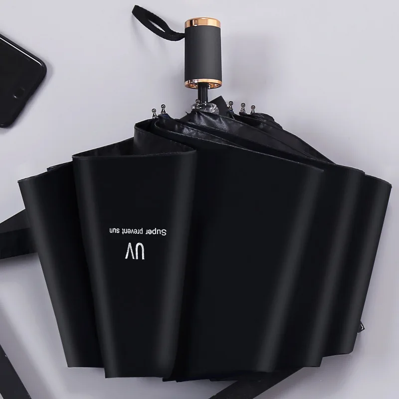 Зонт все в одном Складывающийся 3 раза утолщенный солнцезащитный с черным