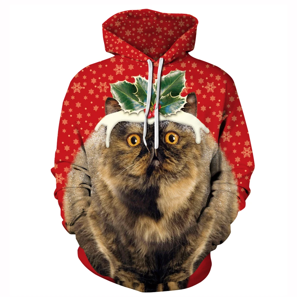 

Christmas Clothes for Family Cat Cute Hoodie 3D Printed Sweatshirt Female Long Sleeves Pullover Fashion Beautiful Woman Coat