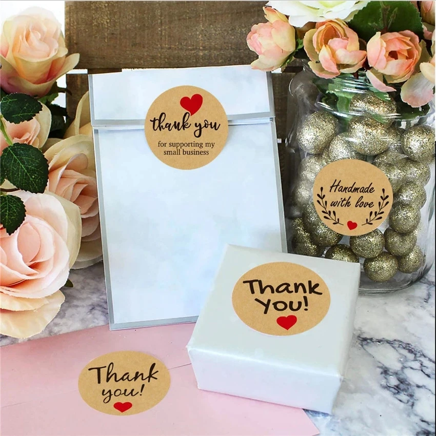 Round 25mm &quotHandmade With Love&quot Kraft Paper Stickers Adhesive Labels Baking wedding decoration birthday party Sealing Sticker | Дом и