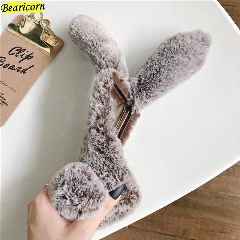 Soft Plush Case For Huawei Y8p Y7p Y6p Y5p Y9a Y9s Y6s Y8s Y5 Y6 Y7 Y9 Pro Prime 2017 2018 2019 Furry Rabbit Bunny Fur Cover
