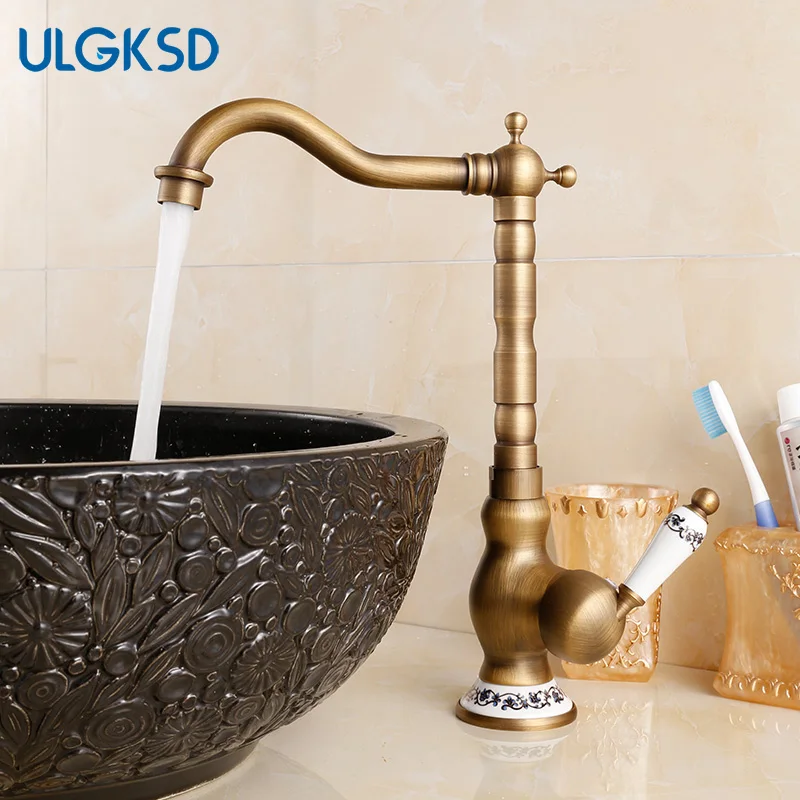 

Luxury Retro Bathroom Sink Faucet Antique Brass Basin Faucets Porcelain Ceramic 360 Rotation Torneiras Hot and Cold Mixer Tap