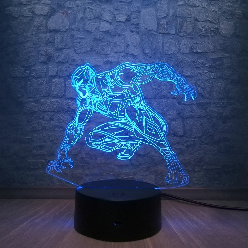 Black Panther Marvel Legend Мстители Тор Тано Халк 3D светодиодный светильник на батарейках USB настольная лампа подростковый декор для детской комнаты подарок на день рождения - Испускаемый цвет: Black Panther