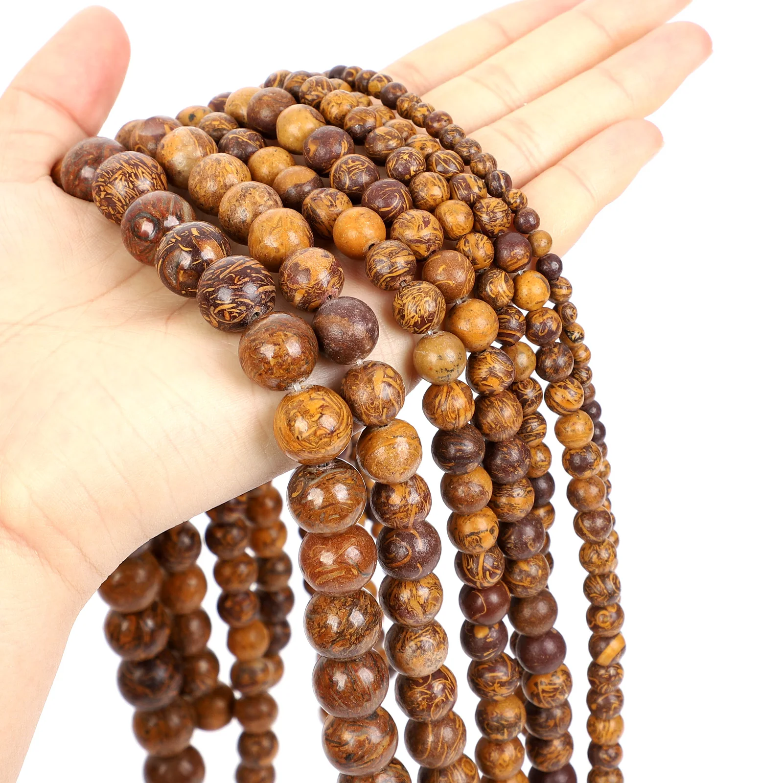 15-полосный натуральный камень из тибетского буддизма из нанму-дерева, круглые свободные бусины для изготовления ювелирных изделий браслета 4-12 мм.
