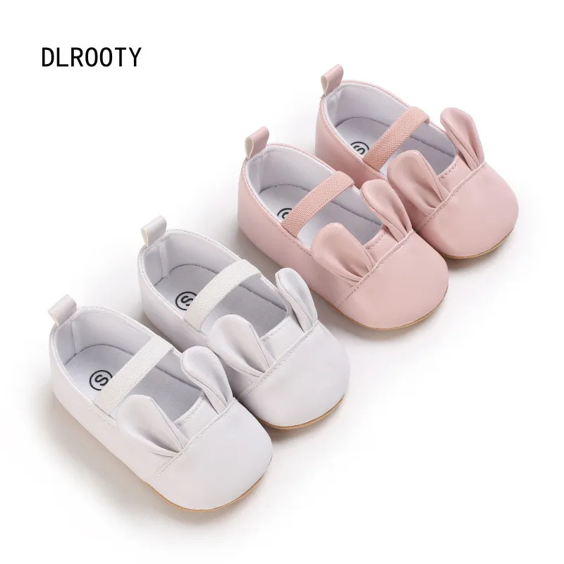 New Baby Girl Shoes Rabbit Loafers Leather Shallow Slip-On Toddler Rubber Sole Anti-slip First Walkers Infant Newborn Crib Shoes