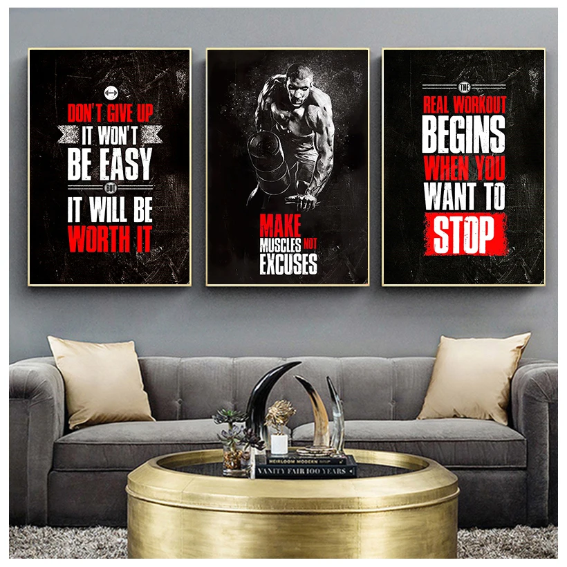 

Gym Motivational Quotes Wall Poster Muscle Bodybuilding Fitness Inspirational Words Canvas Painting Picture for Home Gym Office