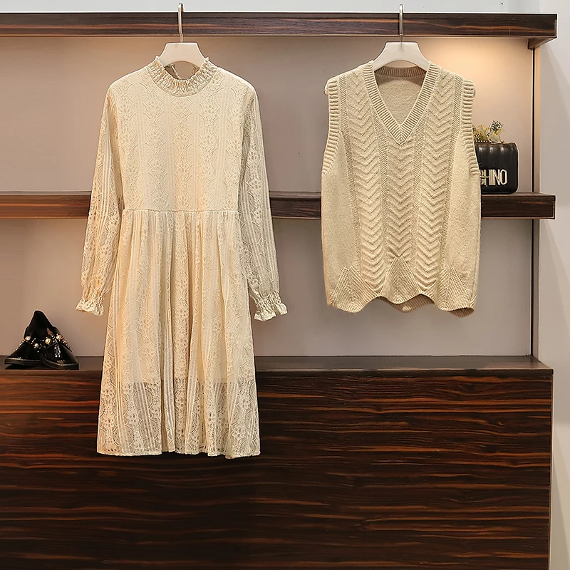 Костюм толстой сестры 2009 осенний костюм новый свитер жилет аналогичный платью