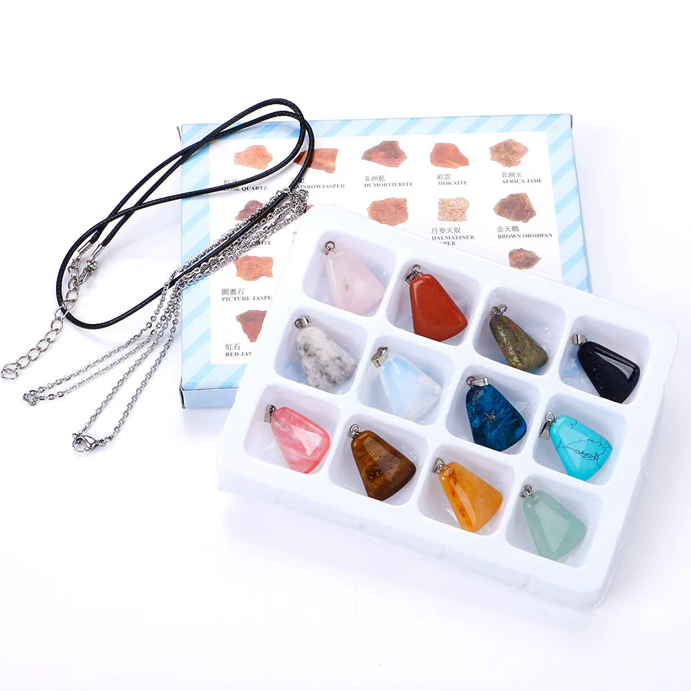

Natural Stone Necklace Pendant Men's and Women's Miscellaneous Stone Pendant for Jewelry DIY Necklace Accessories 12pcs/box