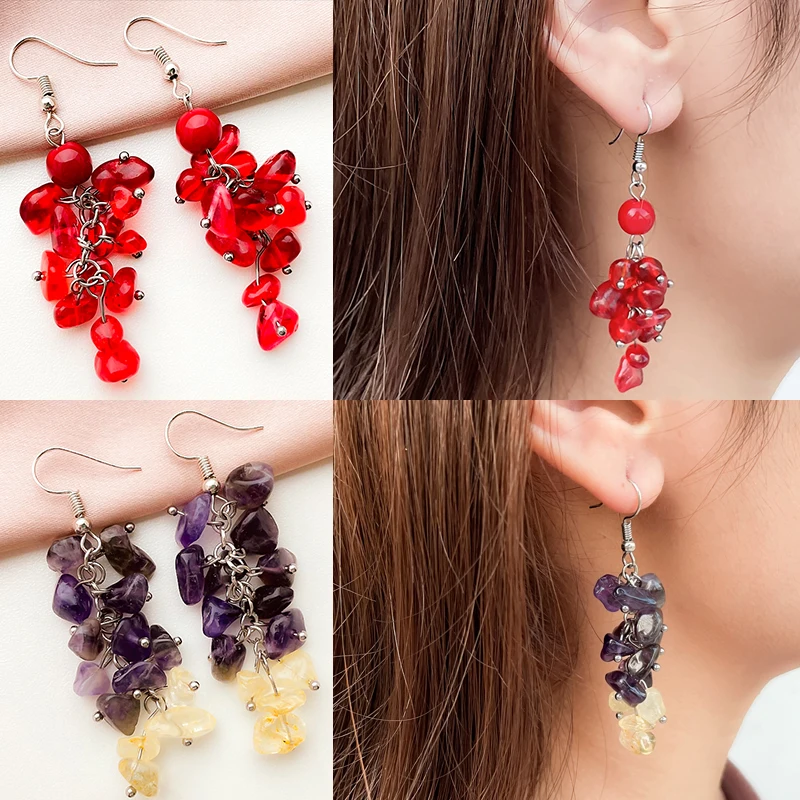 

Висячие серьги в стиле бохо агатовый красный Аметист гравий для женщин серьги из натурального камня реальное Исцеление 15 г за пару ювелирны...