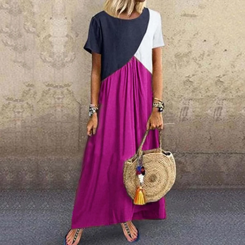 

2021 Women Dresses Long Maxi Dresses For Women Vestidos Casual Dress Beach Patchwork Color Loose Casual Plus Size Dress