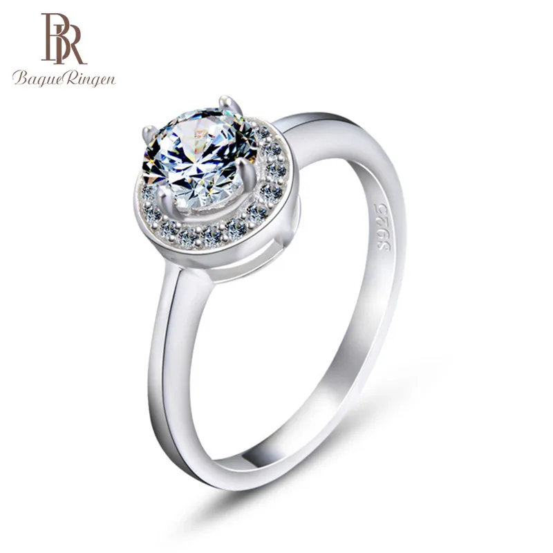 Bague Ringen 925 пробы Серебряное кольцо на палец с кристаллами простые круглые обручальные кольца для женщин Оригинальные серебряные ювелирные изделия для помолвки
