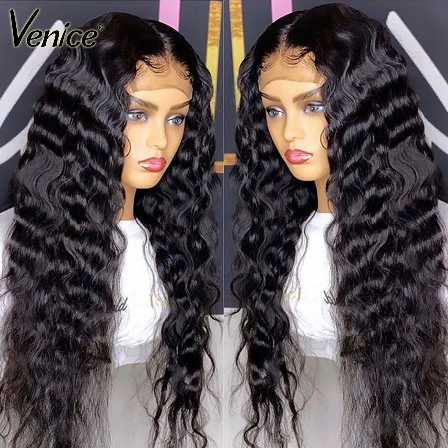 Venice Hair Deep Wave Wig 13x6 Lace Front Human Wigs Pre Plucked With Baby Frontal For Black Women | Шиньоны и парики
