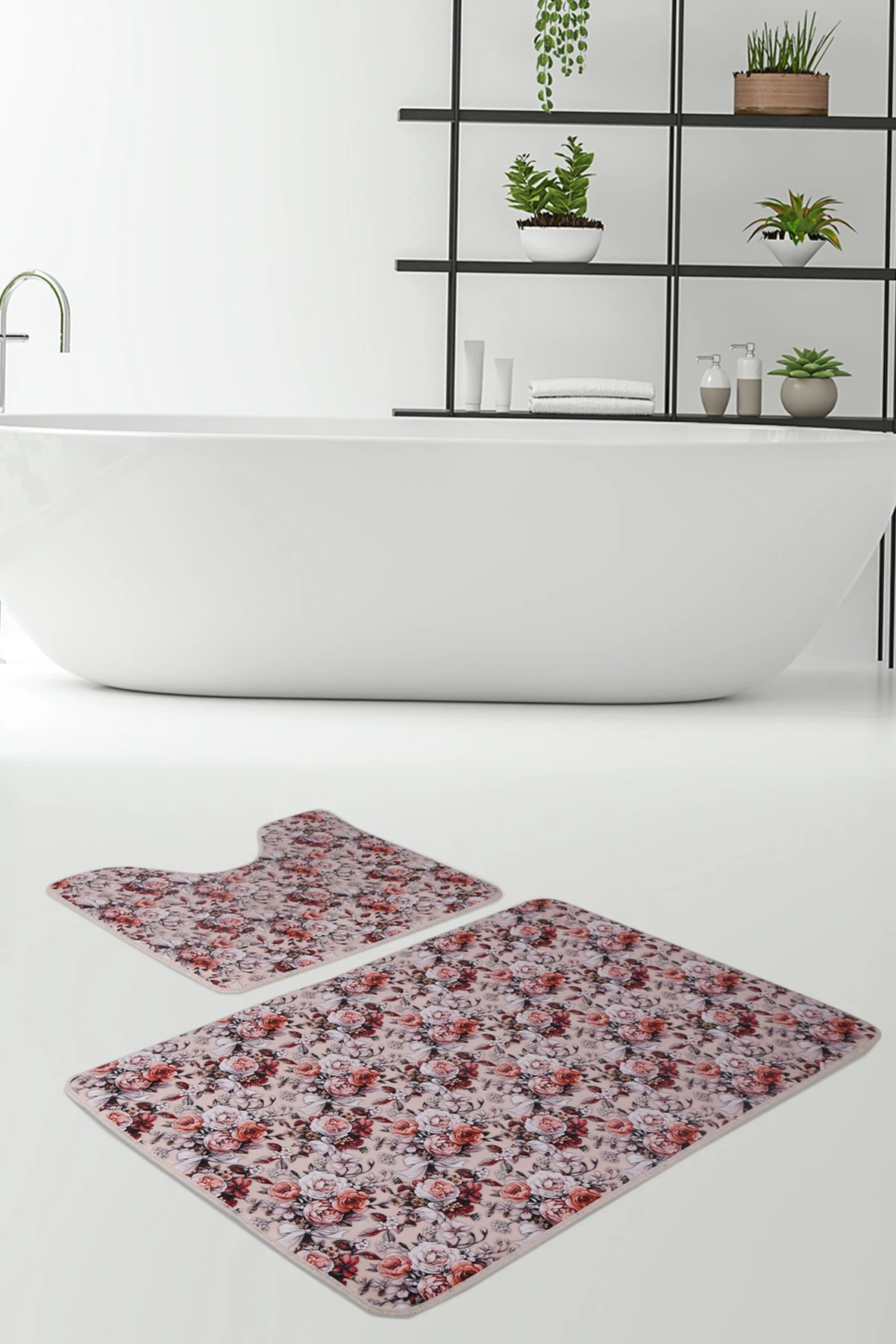 

Bonny Home Saklı Bahce - 2 Pieces Bathroom Mat Non Slip Base Machine Washable Bath Rug Set