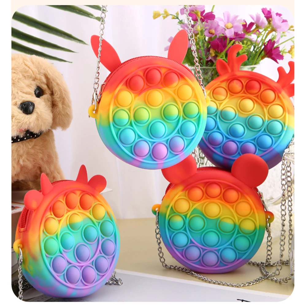 

Handbags Women Rainbow Silicone Push Bubble Fingertip Toys Stress Reliever Squeeze Crafts Sensory Decompression Toys Shoulderbag