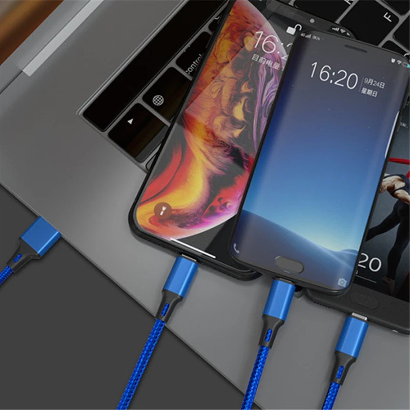 

3 in 1 USB Charging Cable for iPhone 6 7 8 X 11 Pro Samsung LG Xiaomi Redmi Huawei Honor OnePlus Android Phone Charger Wire 1.2m