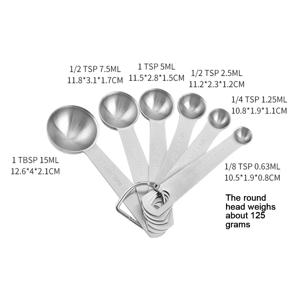 

6pcs/set Measuring Spoons Stainless Steel Round Measuring Spoons Scoop Dry Fluid Ingredients Kitchen Teaspoons Tablespoons Kit