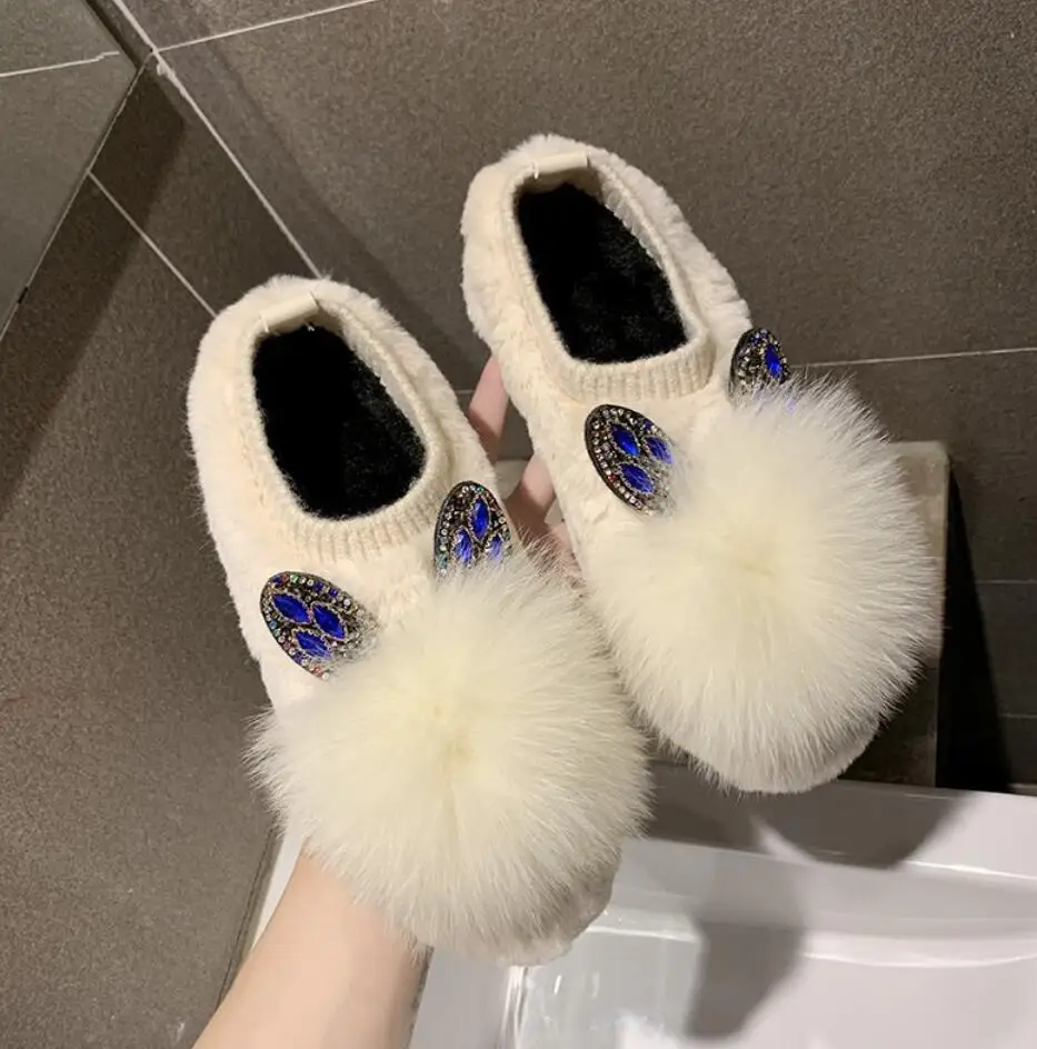 

women shoes 2020 new autumn winter fashion Rabbit ears women flat shoes rabbit fur cotton shoes casual warm loafers mujer