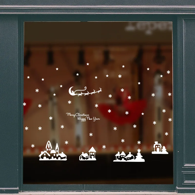 

New Christmas and New Year Decoration Wall Stickers Christmas Snowflake Town Shop Window Glass Stickers