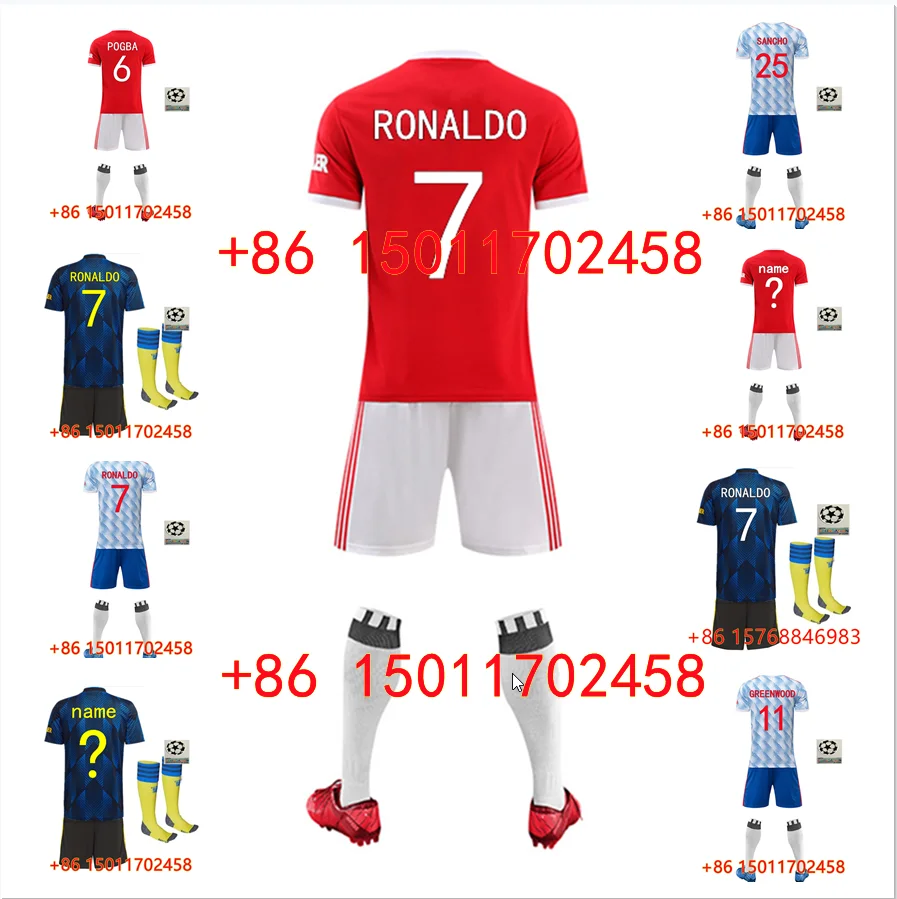 

Ronaldo 2021 2022 Manchester football jersey Champions Soccer adult and kids kit+socks Sancho 21 22 Man United adult kids kit