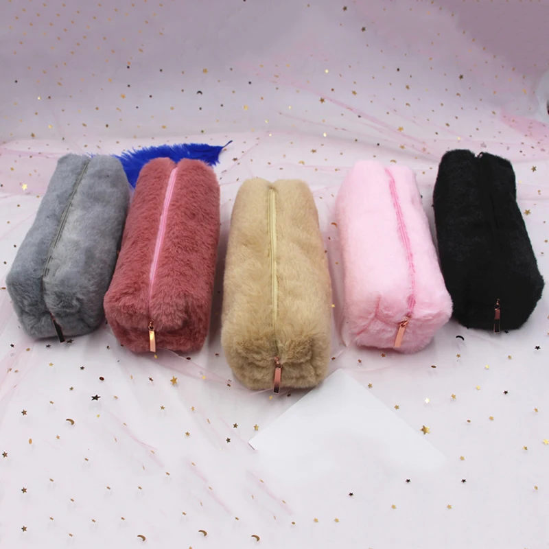 

Cute Plush Pencil Pen Pouch Faux Fur Lightweight Large Capacity Stationary Cosmetics Bags for Students Girls JR Deals