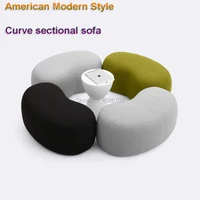 2019 New American Modern Style Curve sectional sofa Cashmere fabric stool ottomans sofa set living room furniture