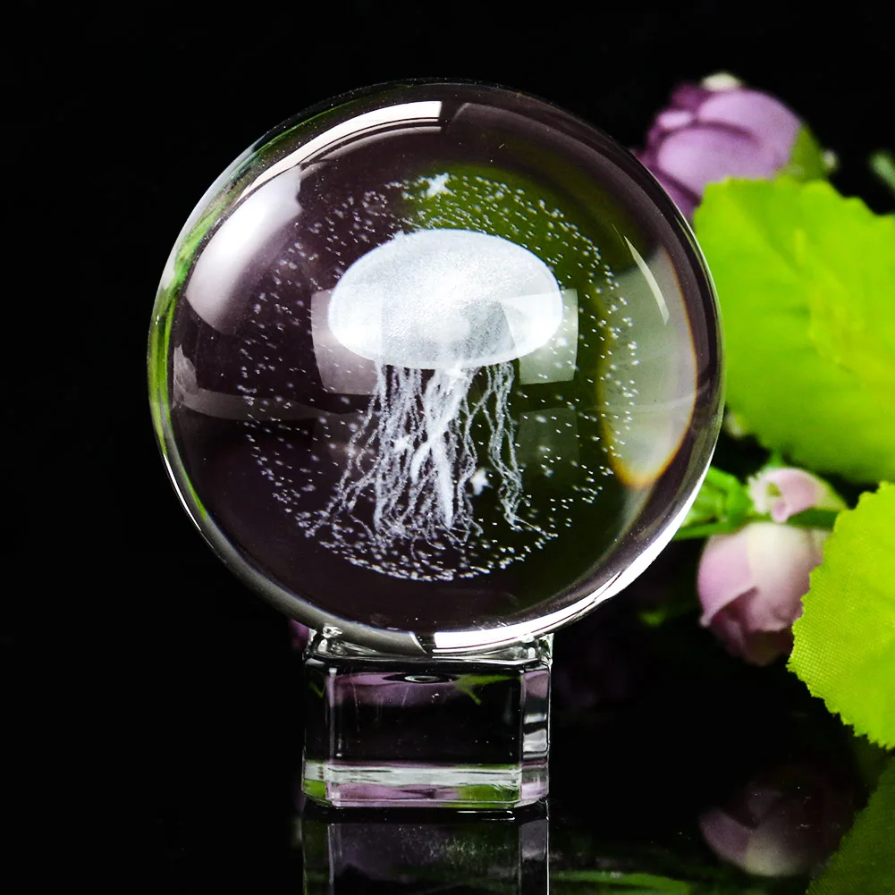 Стеклянный шар с 3d-медузой 60 мм лазерной гравировкой | Дом и сад