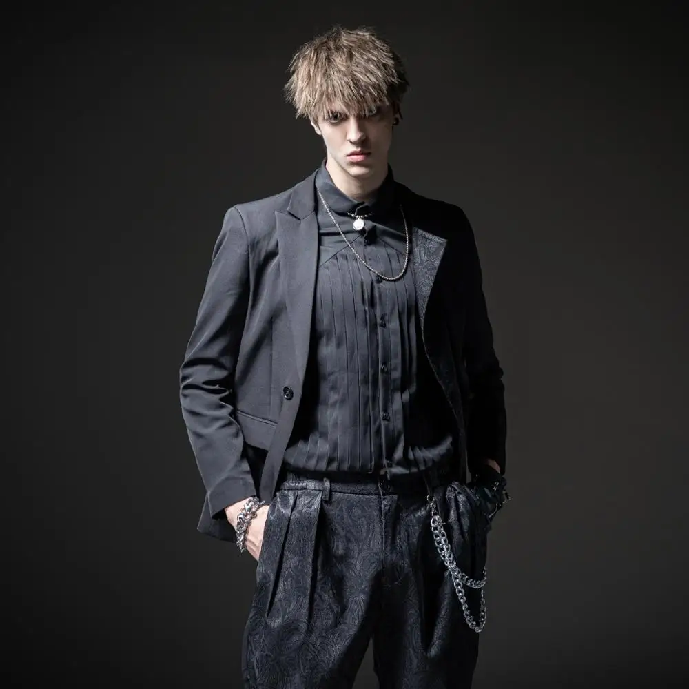

Free shipping new men's male fashion design Soul 2020 autumn black jacquard coat casual blazer suit jacket BC203106013