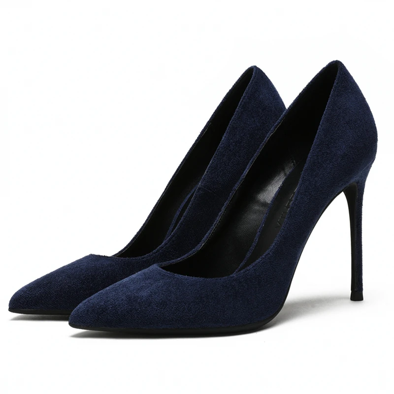 High Heels Red Sheepskin Suede Women Pumps Super Black Slip On High Quality Ultra Stiletto Extreme Pointed Toe Shoes N0032