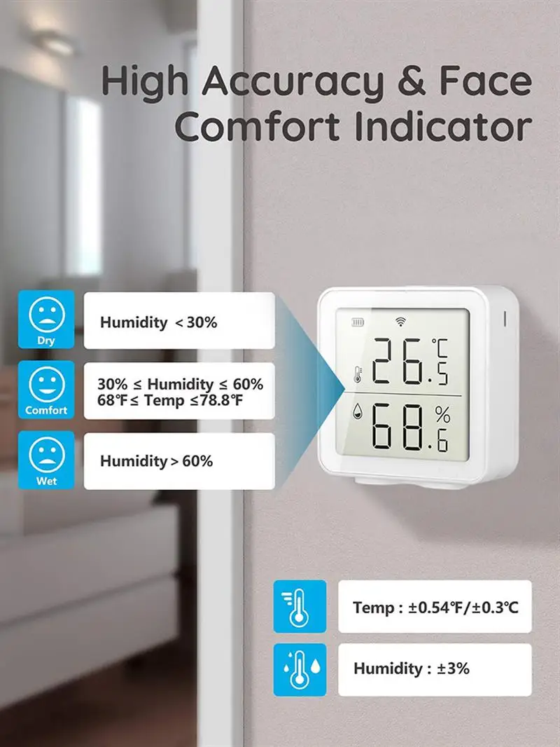 

Smart Temperature Sensor Hygrometer Thermometer Low Voltage LCD Display Humidity Detector for Alex/Siri/Smart life/Tuya WIFI