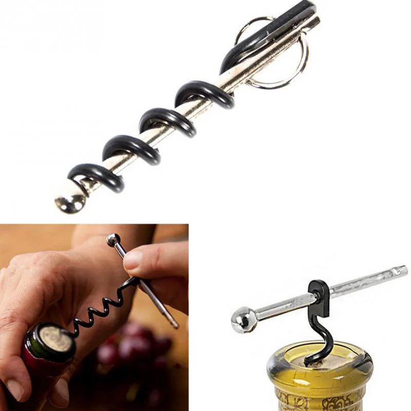 

1PC New Multifunctional Mini Outdoor Stainless Steel Screw Red Corkscrew Wine Bottle Opener with Ring Keychain Bottle Opener