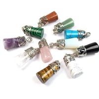 natural stone pendant column shape amulets plated exquisite agates charms for jewelry making diy bracelet necklace accessories