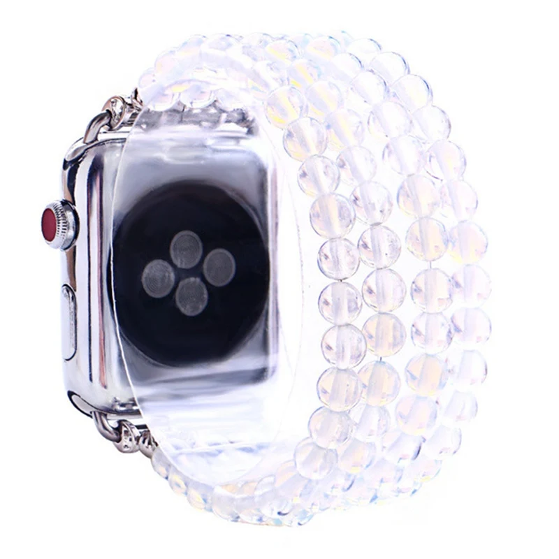 Clear Crystal LuReen агатовыми бусами Эластичный ремешок для наручных часов Apple Watch серии 1/2/3, 42 мм, 38 мм, версия эластичный браслет, ремешок для наручных часов iwatch, 4/5 40 мм 44 мм - Цвет ремешка: Clear Crystal